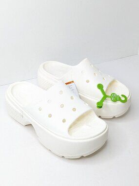 Crocs Stomp Slide Platform Sandals White Womens 11